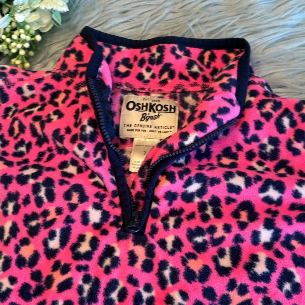 OshKosh Pink Animal Print Quarter Zip Fleece Pullover sz 7